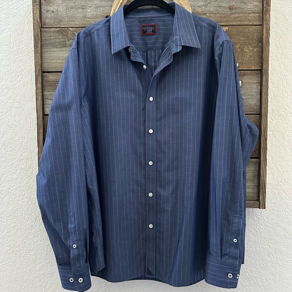 UNTUCKit Gifford WF Navy Pinstripe Dress Shirt‎ men’s size XL